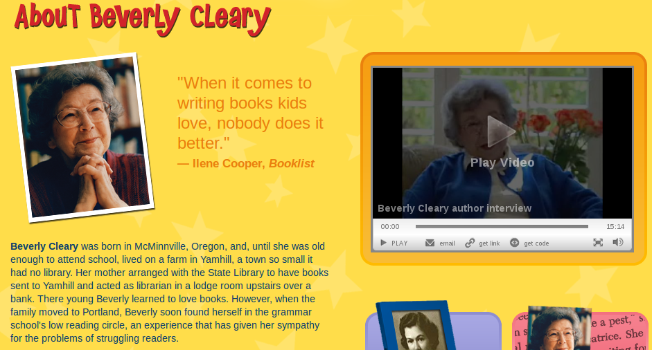Screenshot Beverly Cleary's website
